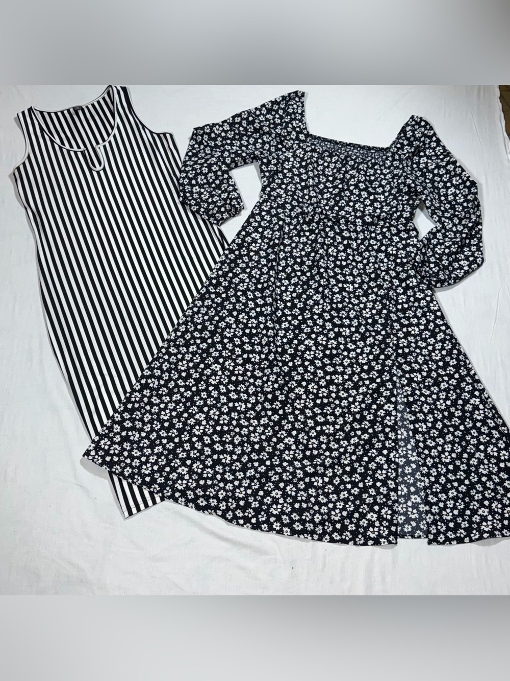 SHEIN Curve 1X Dress Bundle Floral Long Sleeve Striped Midi 2 Pc